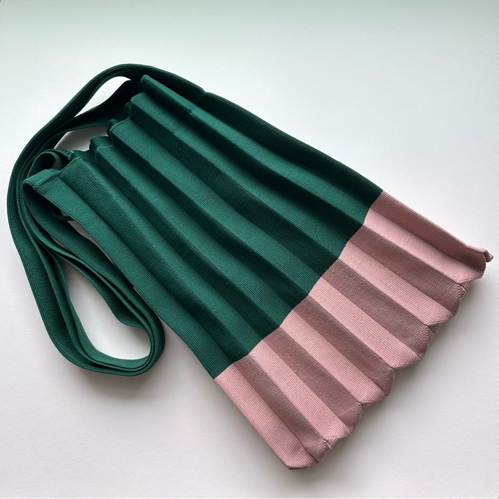 Green and Pink Pleated Knit Bag